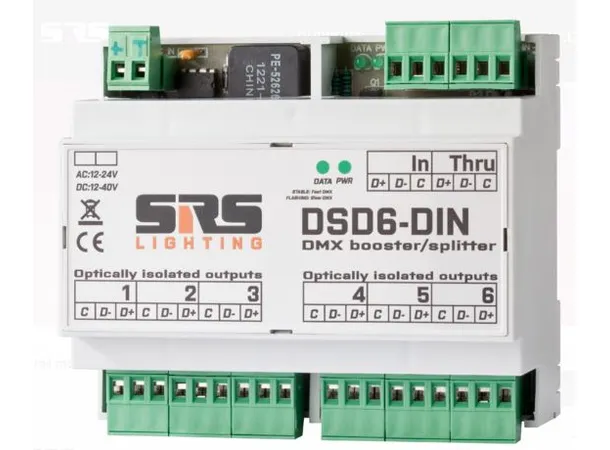 SRS DSD6-DIN DMX splitter Booster, DIN, u/psu