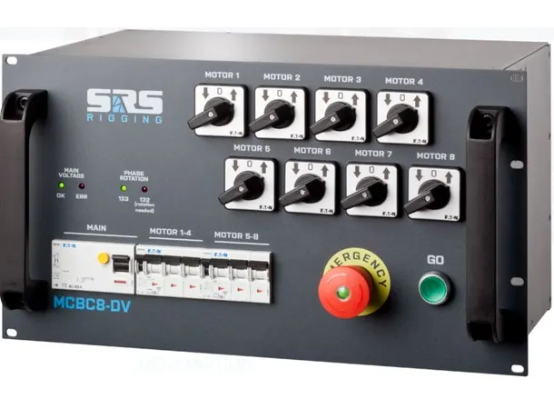 SRS MCBC 8-DV Hoist Control, 6U, CEE32A/5 in, 8 x CEE16/4 out