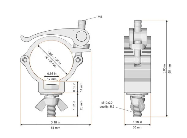 Fenix AC-649B Clamp quick coupling Bredde: 30mm. Belastning: 100kg. Sort